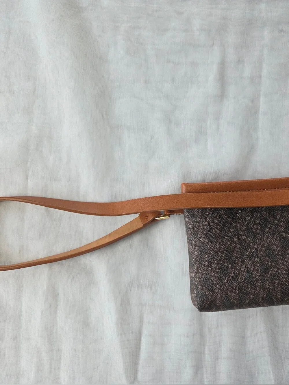 Michael Kors Brown Monogram Waist Pouch with Tan Strap